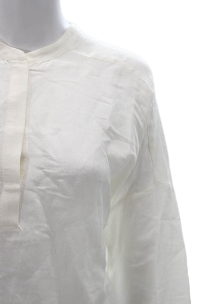 Zara Woman Women Henley Tunic Blouse White Linen Blend Long Sleeve Size XS