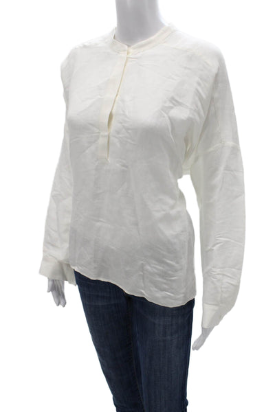 Zara Woman Women Henley Tunic Blouse White Linen Blend Long Sleeve Size XS
