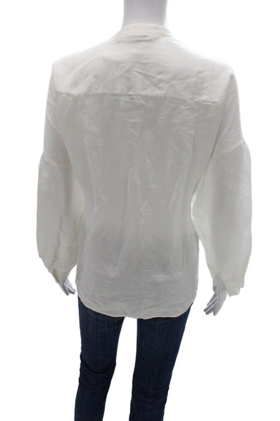 Zara Woman Women Henley Tunic Blouse White Linen Blend Long Sleeve Size XS