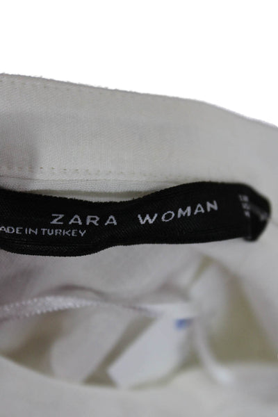 Zara Woman Women Henley Tunic Blouse White Linen Blend Long Sleeve Size XS
