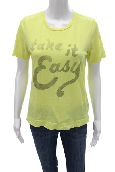 SOL ANGELES Unisex Adults Yellow Graphic Crew Neck Cotton T-Shirt Size XS