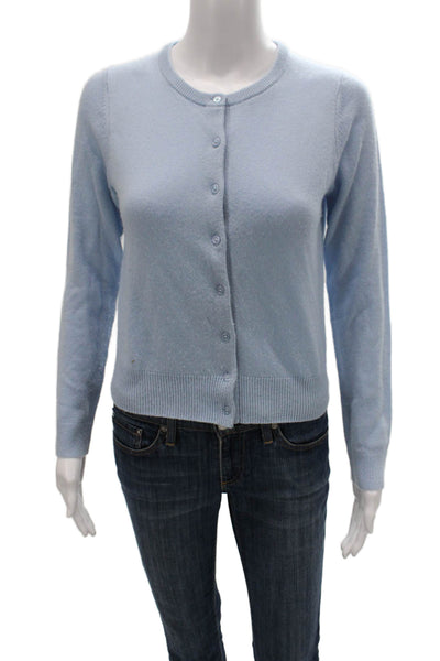 Anthropologie Womens Blue Cashmere Crewneck Cardigan Long Sleeve Size XS
