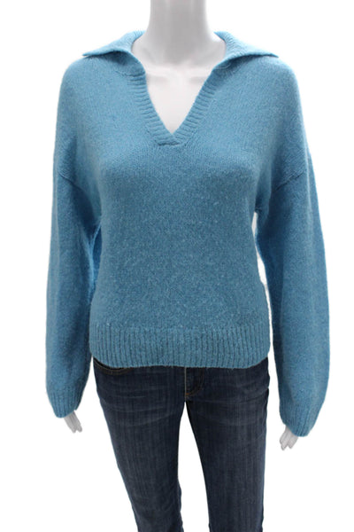 Nation LTD Women Pullover Collared Long Sleeve Blue Baby Alpaca Size XS