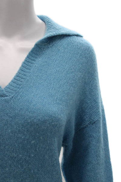 Nation LTD Women Pullover Collared Long Sleeve Blue Baby Alpaca Size XS