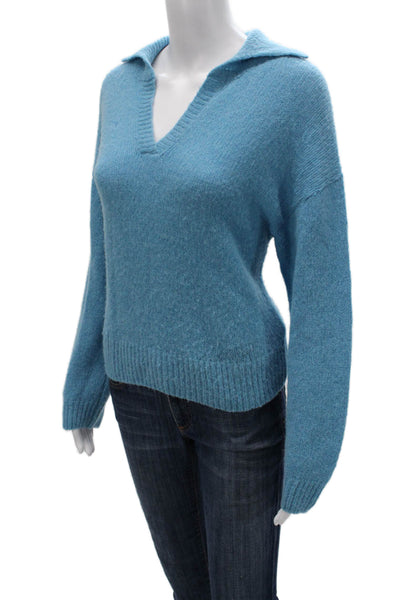 Nation LTD Women Pullover Collared Long Sleeve Blue Baby Alpaca Size XS