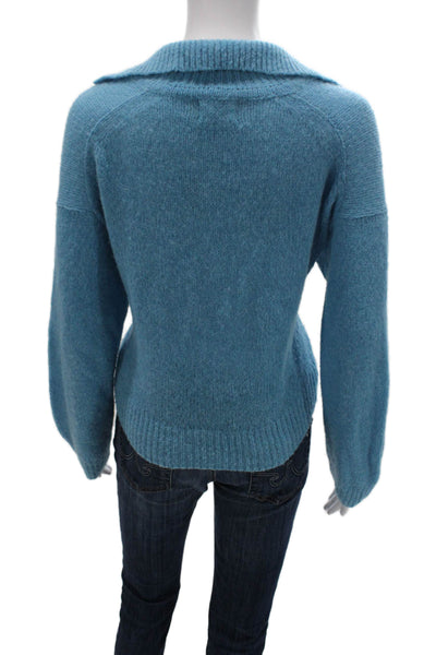 Nation LTD Women Pullover Collared Long Sleeve Blue Baby Alpaca Size XS