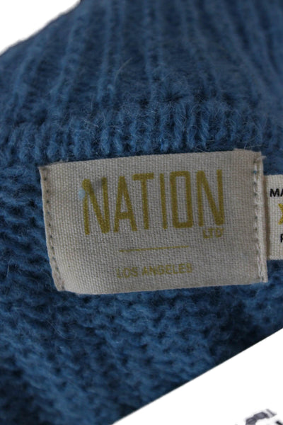 Nation LTD Women Pullover Collared Long Sleeve Blue Baby Alpaca Size XS