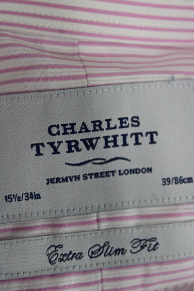 Charles Tyrwhitt Mens Pink Striped Dress Shirt Cotton 34/35 Size M