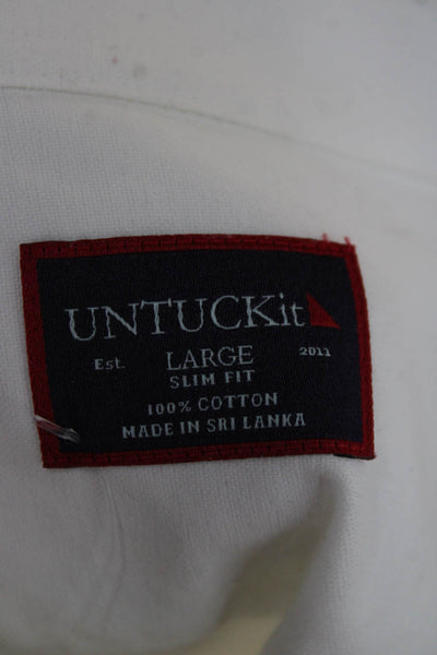 Untuckit Mens Dress Shirt Button Up White Cotton Long Sleeve Size L