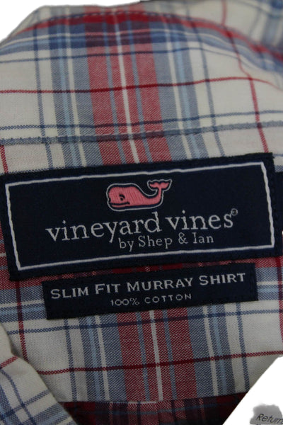 Vineyard Vines Mens Red Plaid Button Down Long Sleeve Cotton Shirt Size M