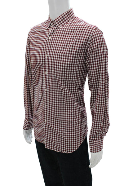J Crew Men's Button Down Gingham Red Cotton Collared Long Sleeve Shirt Size M
