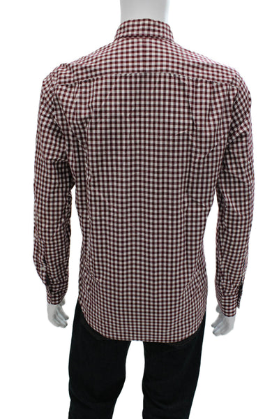 J Crew Men's Button Down Gingham Red Cotton Collared Long Sleeve Shirt Size M