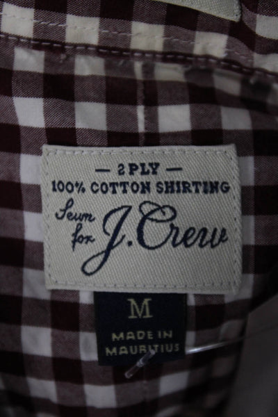 J Crew Men's Button Down Gingham Red Cotton Collared Long Sleeve Shirt Size M