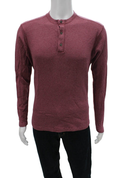 Bonobos Mens Striped Henley Long Sleeve T-Shirt Red Cotton Size M