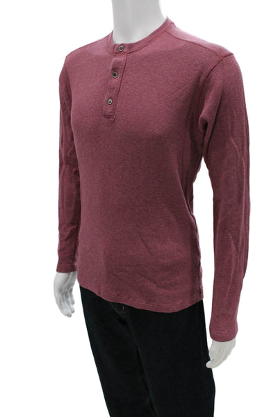 Bonobos Mens Striped Henley Long Sleeve T-Shirt Red Cotton Size M