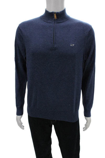 Vineyard Vines Mens Pullover Mock Neck Cotton Nautical Blue Sweater Size M