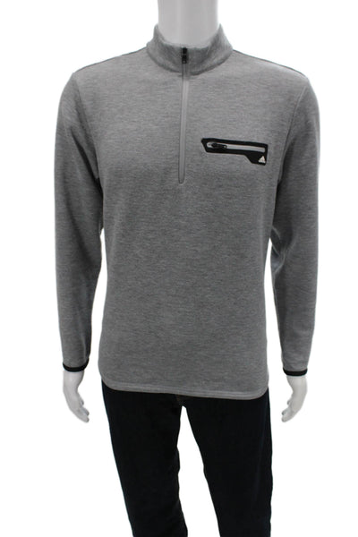 Adidas Mens Gray Zip Mock Neck Hoodie Polyester Basic Casual Size M