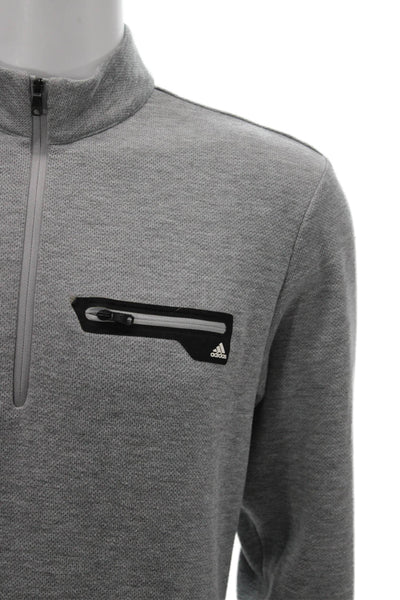 Adidas Mens Gray Zip Mock Neck Hoodie Polyester Basic Casual Size M