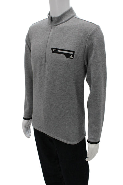Adidas Mens Gray Zip Mock Neck Hoodie Polyester Basic Casual Size M