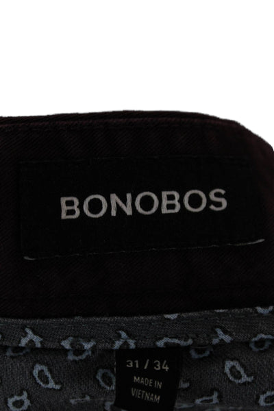 Bonobos Mens Chinos Purple Button Cotton Solid Fall Classic Inseam 33 Size 31