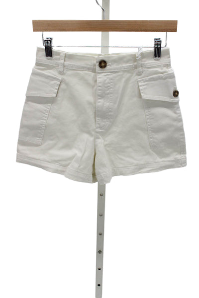Frame Women Cargo Shorts White Cotton Elastane Size 26
