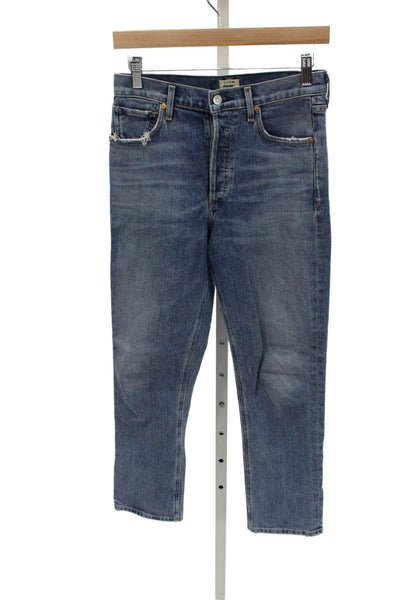 Citizens of Humanity Unisex Straight Jeans Blue Mid Rise Button Cotton Size 25