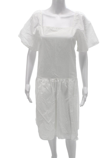 Theory Women Drop Waist Knee Length Square Neck Dress Short Sleeve Size M