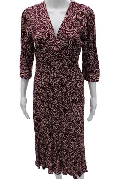 Ba&Sh Women Fit Flare Purple Viscose V-Neck Knee Length Dress 3/4 Sleeve Size 6