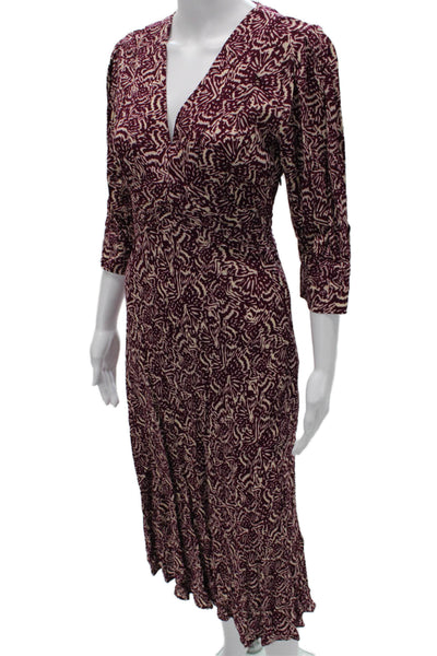 Ba&Sh Women Fit Flare Purple Viscose V-Neck Knee Length Dress 3/4 Sleeve Size 6
