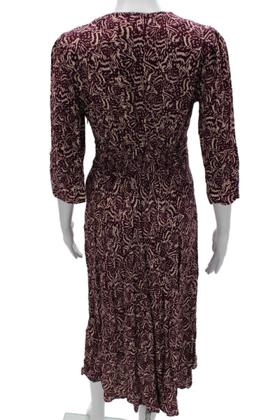 Ba&Sh Women Fit Flare Purple Viscose V-Neck Knee Length Dress 3/4 Sleeve Size 6
