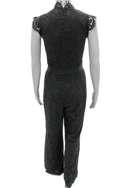 Rachel Zoe Women Black Floral V-Neck Cotton Short Sleeve Jumpsuit Zip Size 8