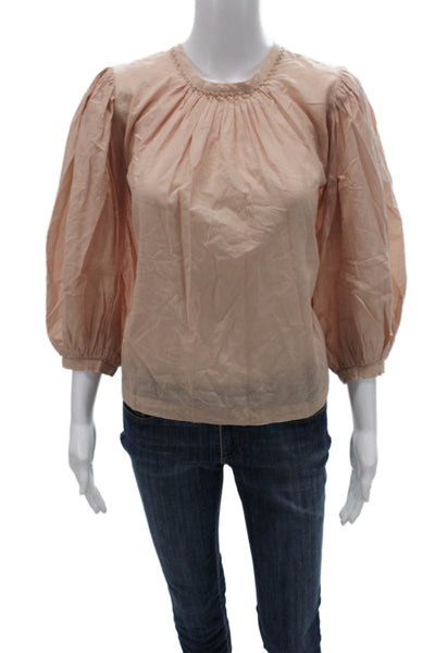 Joie Womens Basic Beige Cotton Round Neck 3/4 Sleeve Blouse Size M