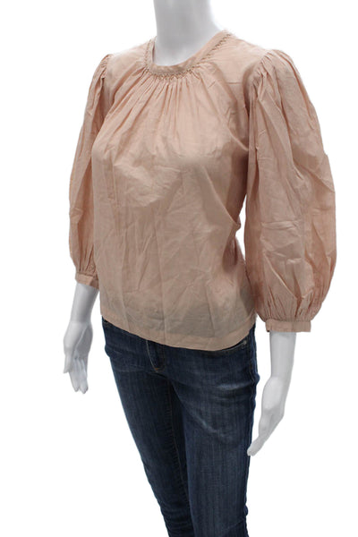 Joie Womens Basic Beige Cotton Round Neck 3/4 Sleeve Blouse Size M