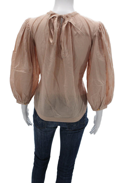 Joie Womens Basic Beige Cotton Round Neck 3/4 Sleeve Blouse Size M