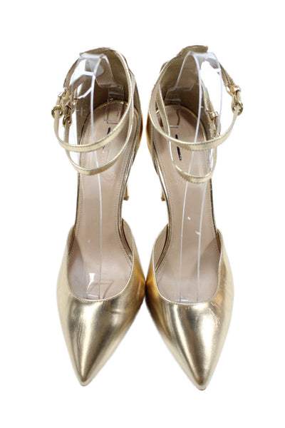 J Crew Womens Stiletto Metallic Ankle Strap Pumps Gold Patent Leather Size 9