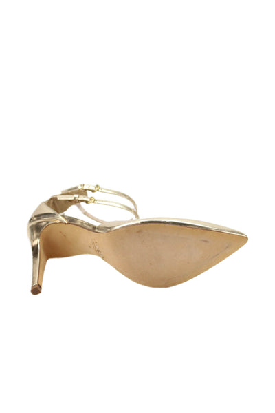 J Crew Womens Stiletto Metallic Ankle Strap Pumps Gold Patent Leather Size 9