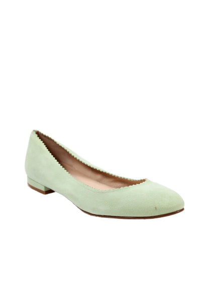 FS/NY Womens Slip On Round Toe Scalloped Ballet Flats Green Suede Size 9