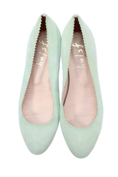 FS/NY Womens Slip On Round Toe Scalloped Ballet Flats Green Suede Size 9