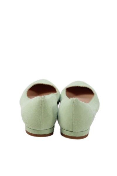 FS/NY Womens Slip On Round Toe Scalloped Ballet Flats Green Suede Size 9