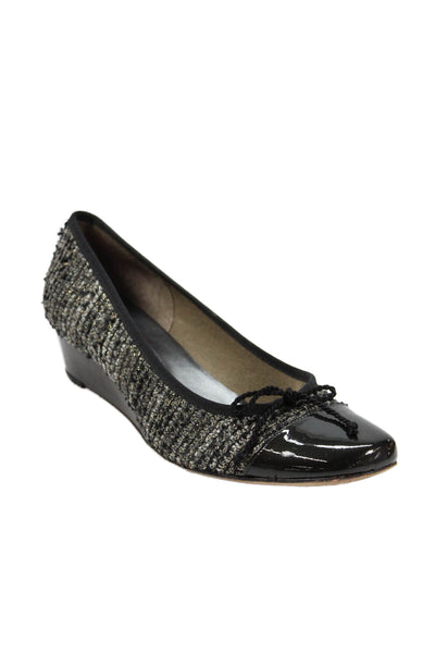 FS/NY Womens Slip On Wedge Heel Cap Toe Tweed Pumps Black Size 8