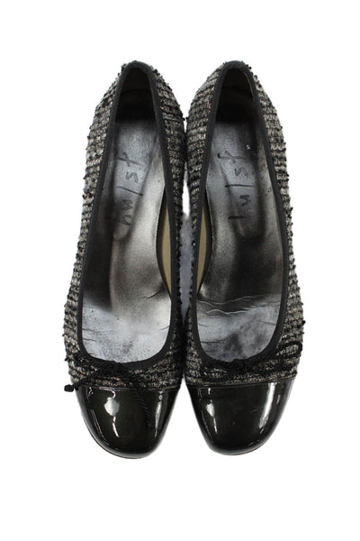 FS/NY Womens Slip On Wedge Heel Cap Toe Tweed Pumps Black Size 8