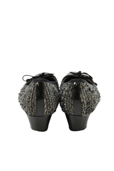 FS/NY Womens Slip On Wedge Heel Cap Toe Tweed Pumps Black Size 8