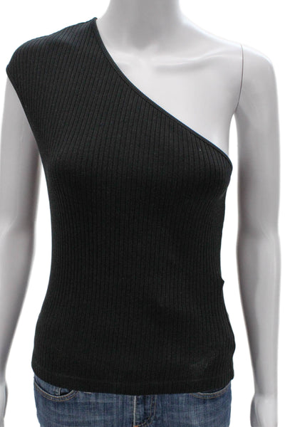 Agolde Womens One Shoulder Striped Tank Black Organic Cotton Size M