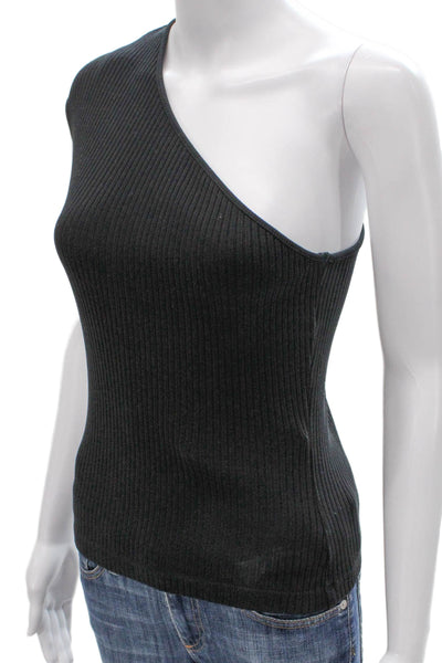 Agolde Womens One Shoulder Striped Tank Black Organic Cotton Size M