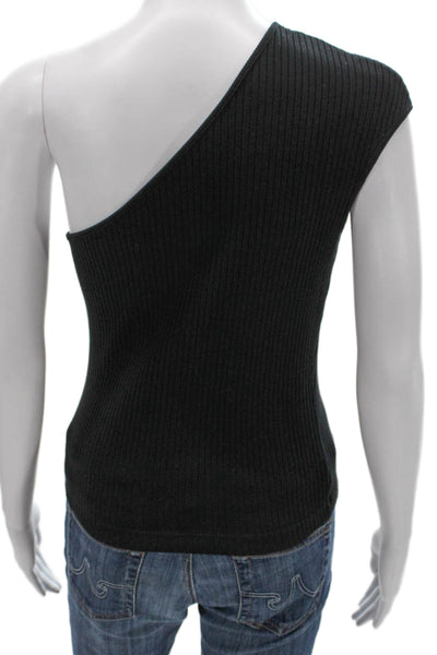 Agolde Womens One Shoulder Striped Tank Black Organic Cotton Size M
