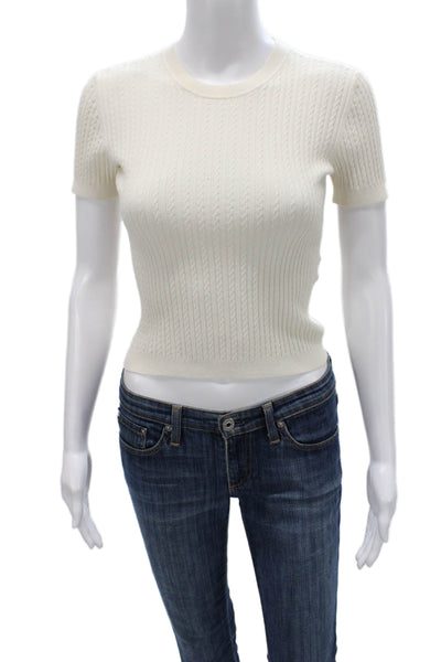 Frame Women Pullover Sweater Ivory Viscose Blend Crew Neck Short Sleeve Size XS