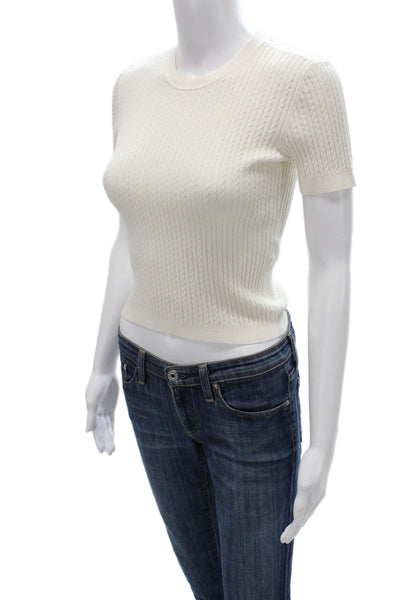 Frame Women Pullover Sweater Ivory Viscose Blend Crew Neck Short Sleeve Size XS