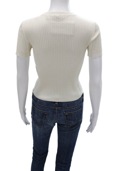Frame Women Pullover Sweater Ivory Viscose Blend Crew Neck Short Sleeve Size XS