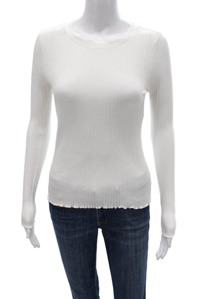 Goldie Women Basic White Long Sleeve T-Shirt Round Neck Modal Size S