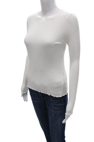 Goldie Women Basic White Long Sleeve T-Shirt Round Neck Modal Size S